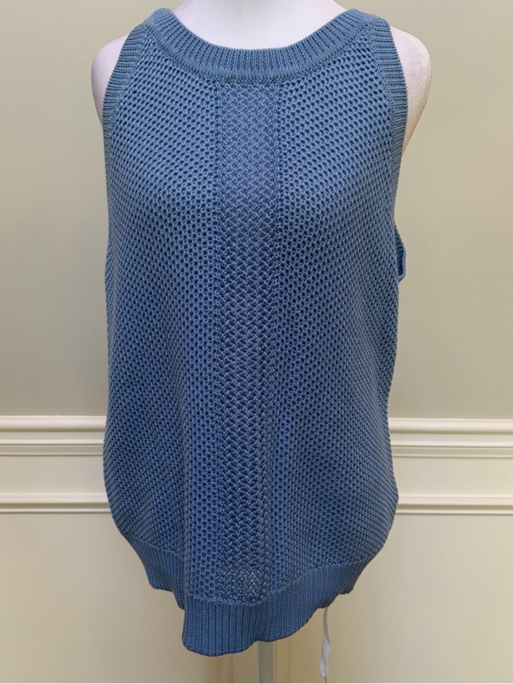 Anne Klein Light Blue Open-Knit Cotton Halter Sweater Size L